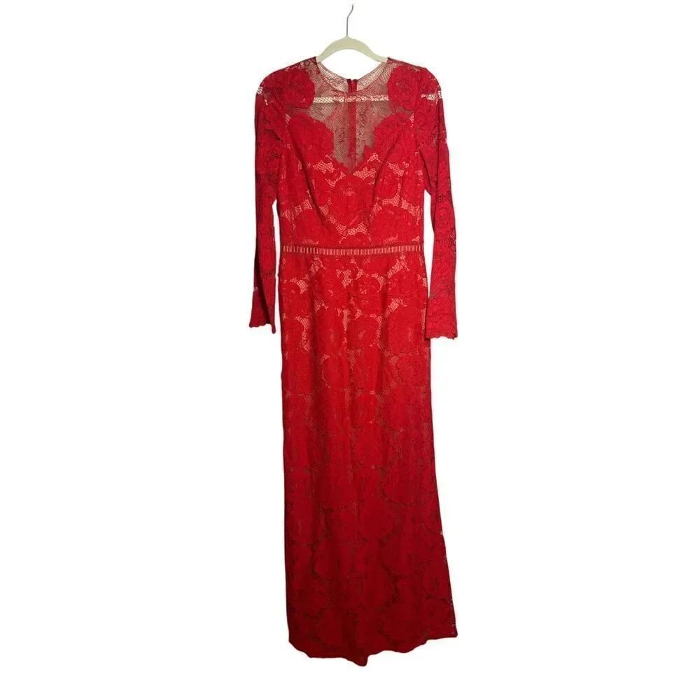 Tadashi Shoji Long Sleeve Lace Illusion Applique Evening Gown Women’s Sz. 8 - Picture 3 of 7